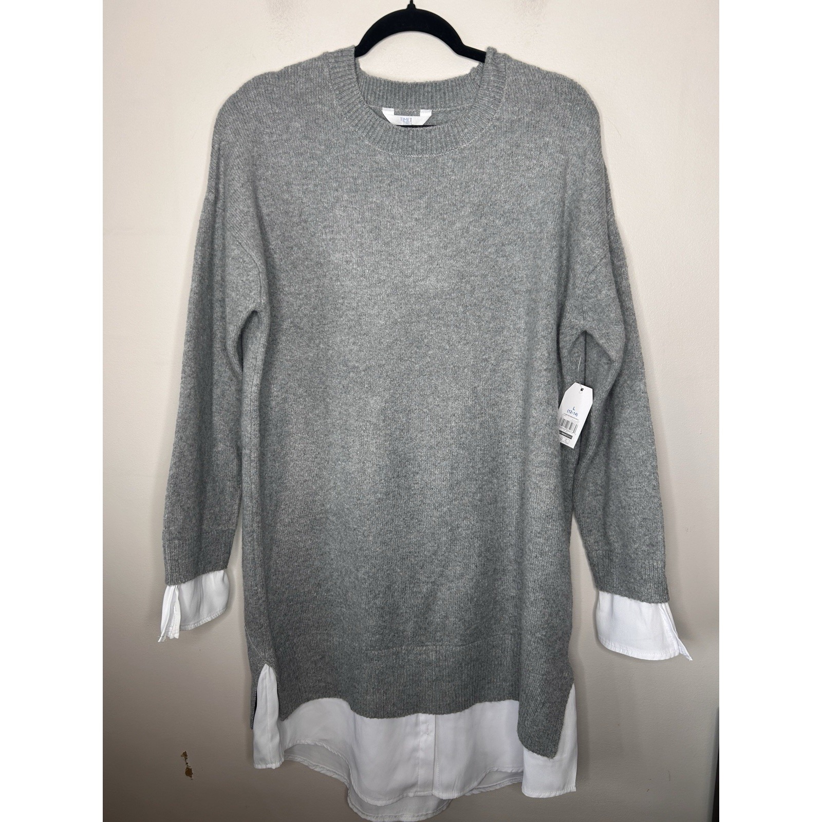 Time And Tru Layered Look Sweater Dress Womens Gray Longsleeve Size Large 12-14